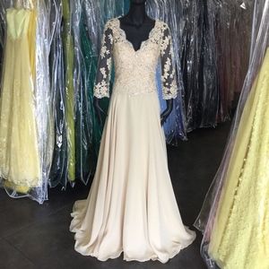 LONG SLEEVE LACE CHAMPAGNE MOTHER OF GOWN